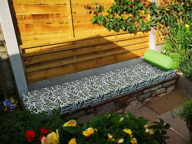Bespoke Outdoor seat cushion and bolster for a patio seat