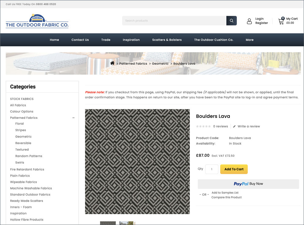 All outdoor fabrics available to order by the metre