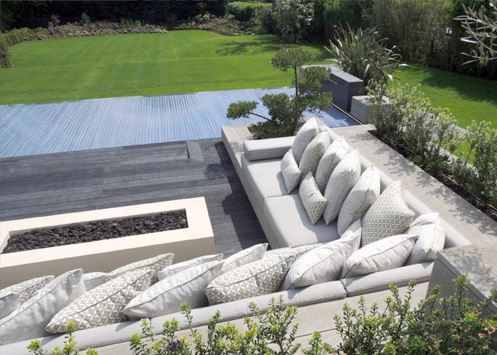 Rain & Shine Outdoor Cushions and scatters for a garden firepit seating area