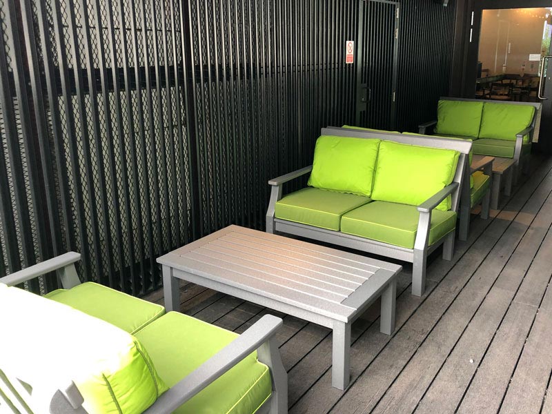 Bespoke Outdoor seat and cushions for an exterior walkway