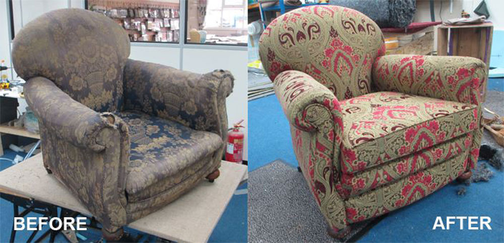 Bristol Upholstery and Soft Furnishings armchair re-upholsery before and after