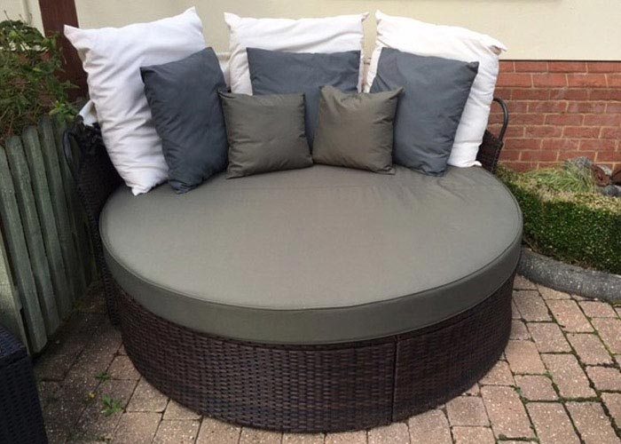 Bespoke outdoor cushions for a round rattan bed/lounger